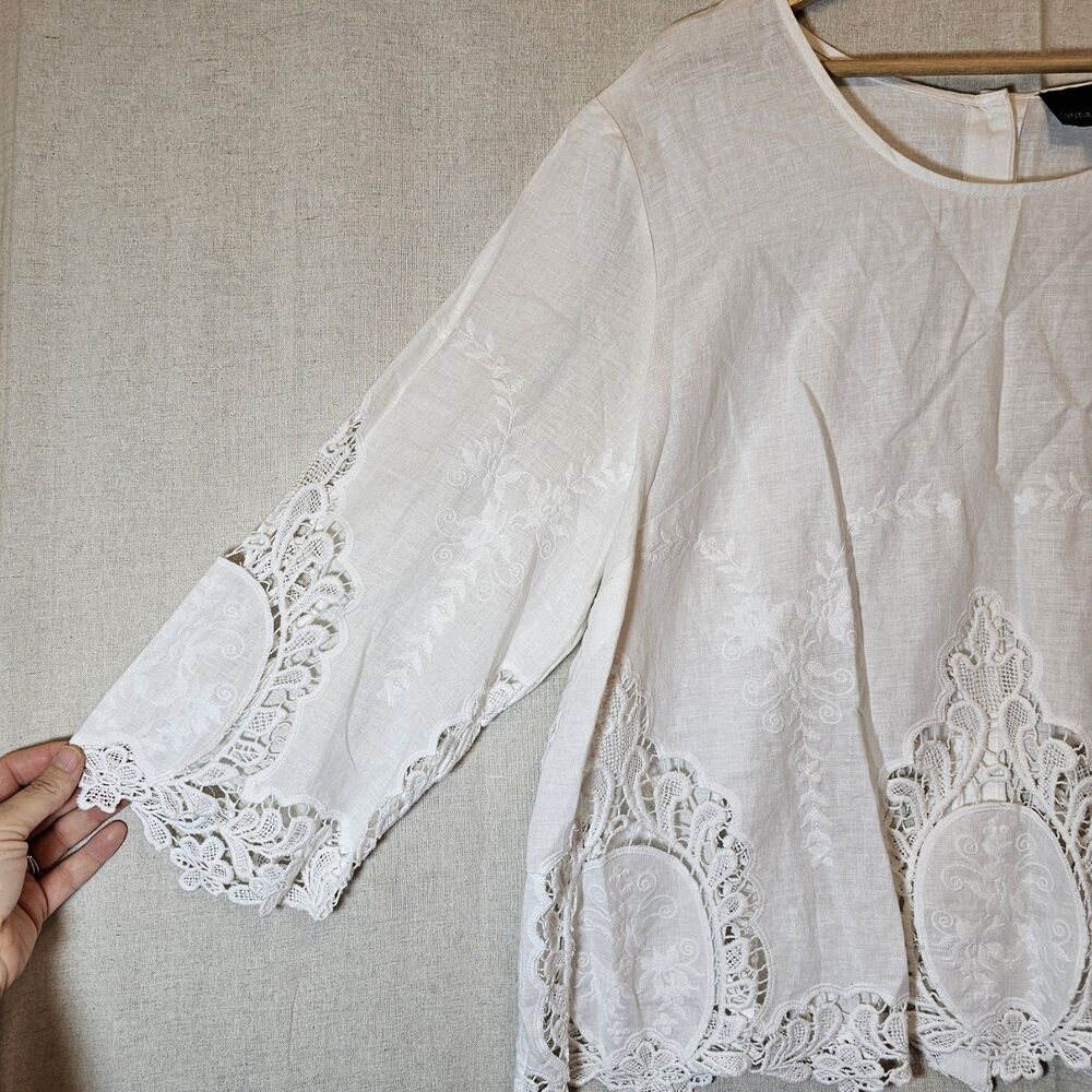 Beautiful Cynthia Rowley Tunic Top Embroidered Crochet Back Button Womens Sz 2X - Picture 2 of 10